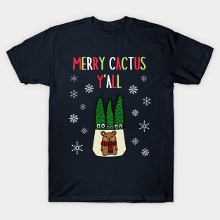 Merry Cactus Y'all - Eves Pin Cacti In Christmas Bear Pot T-Shirt